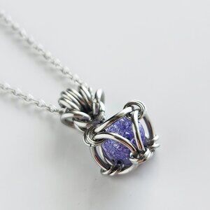 Whimsical fairy silver and purple pearl chainmail necklace